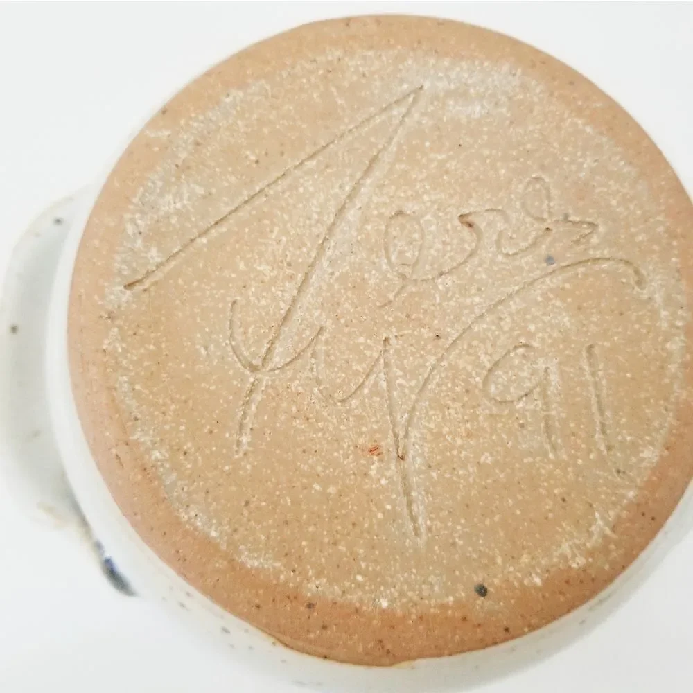 Vintage Pottery bowl with handles signed